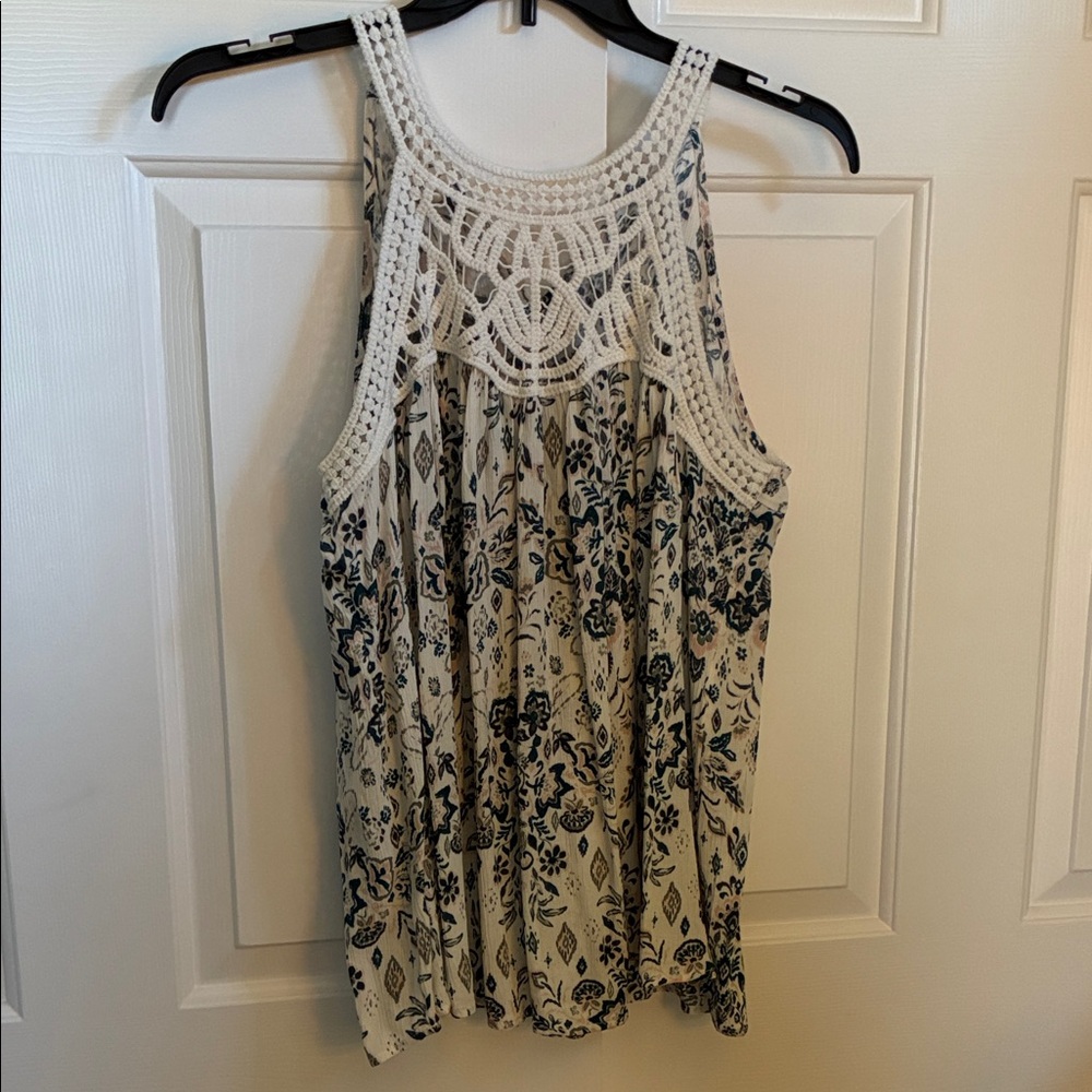 Maurices Ivory and Navy Crochet Detail Blouse